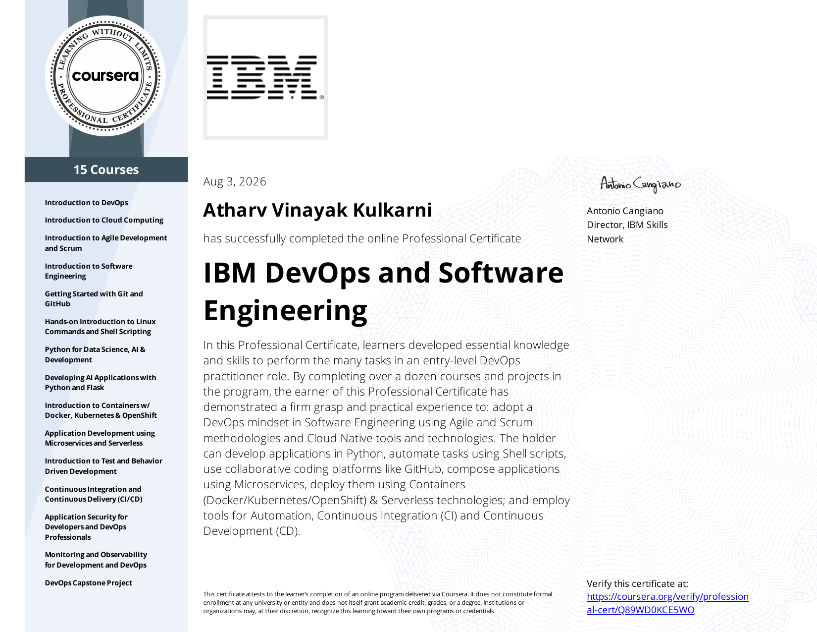 IBM DevOps and Software Engineering Professional Certificate